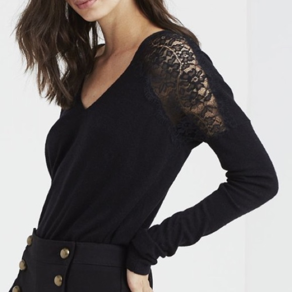 Express Lace Inset V-Neck Sweater
